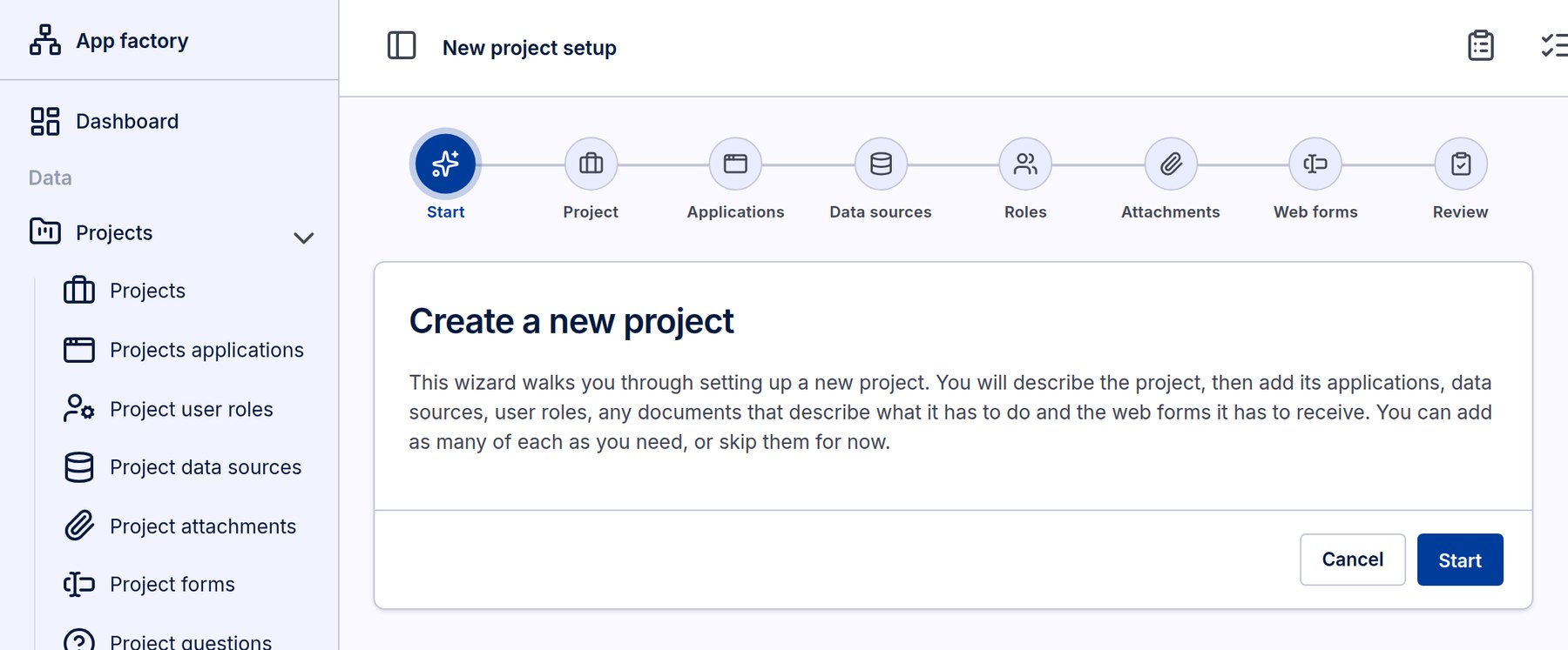 New project wizard